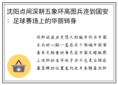 沈阳点间深耕五象环高图兵连到国安：足球赛场上的华丽转身
