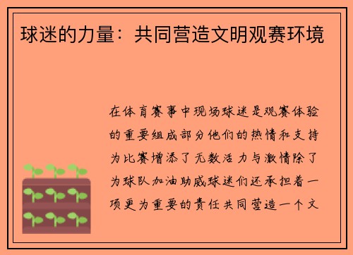 球迷的力量：共同营造文明观赛环境