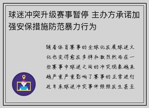 球迷冲突升级赛事暂停 主办方承诺加强安保措施防范暴力行为